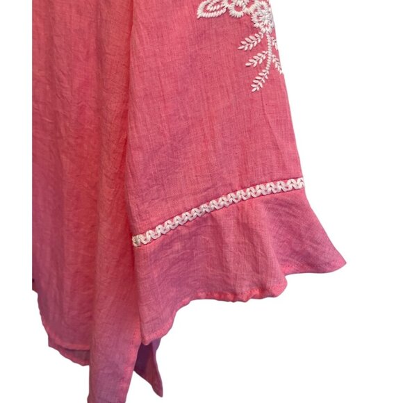 Alfred Dunner Paradise Pink Embroidered Yoke & Sleeve V Neck Tunic Top Sz Medium - Picture 7 of 9